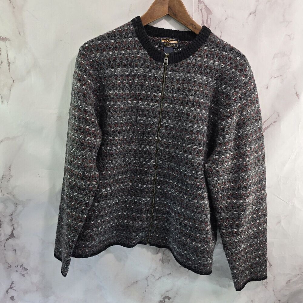 Woolrich Sweater Womens Large Gray Wool Full Zip Jacket Blazer Coatigan Vintage